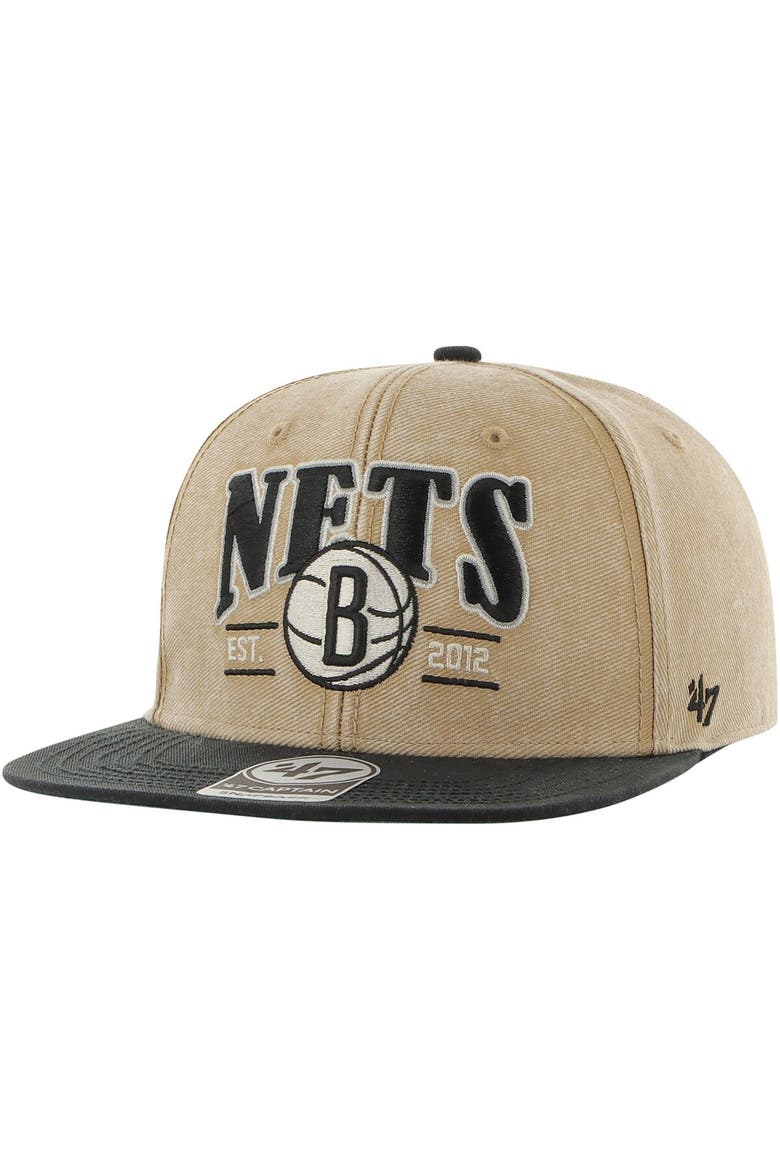 Men's '47 Khaki/Black Brooklyn Nets Chilmark Captain Snapback Hat, Main, color, Khaki