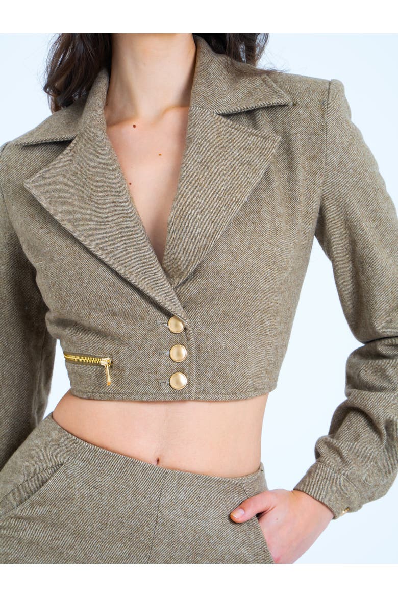 Bailee Vintage Cropped Twill Wool Blend Blazer Jacket, Alternate, color, Beige