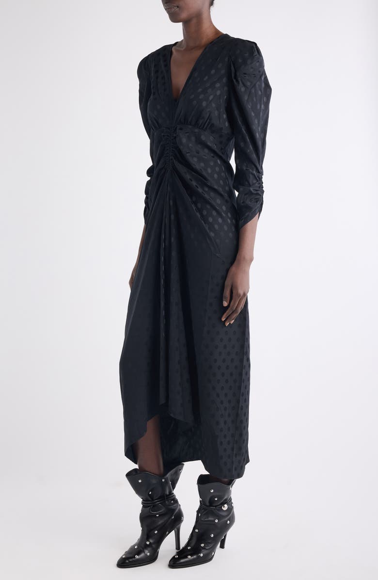 Isabel Marant Albini Polka Dot Jacquard Stretch Silk Midi Dress, Alternate, color, Black