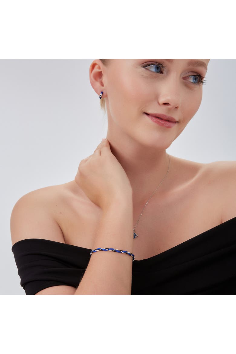 Blue Braided Rope Sterling Silver Beaded Chain Bracelet, Alternate, color, Silver