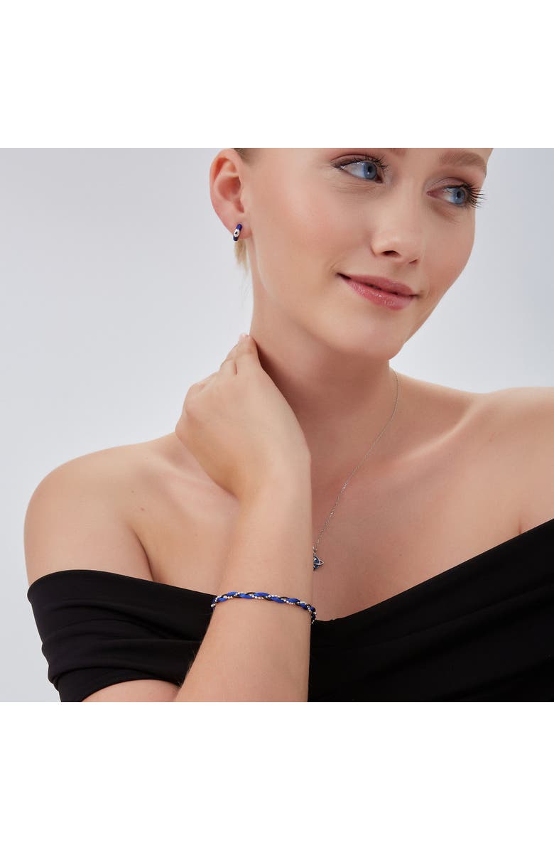 Spero London Blue Braided Rope Sterling Silver Beaded Chain Bracelet, Alternate, color, Silver