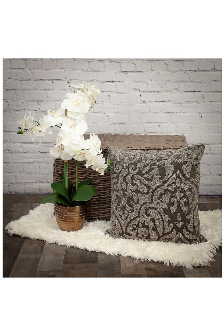 Carmela Beaded Velvet Throw Pillow, Alternate, color, GRAY