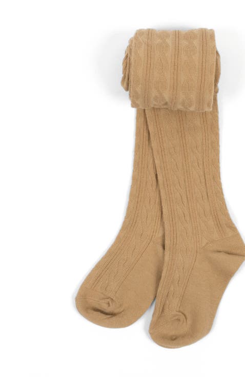 Girls Cable Knit Tights, Cotton Blend