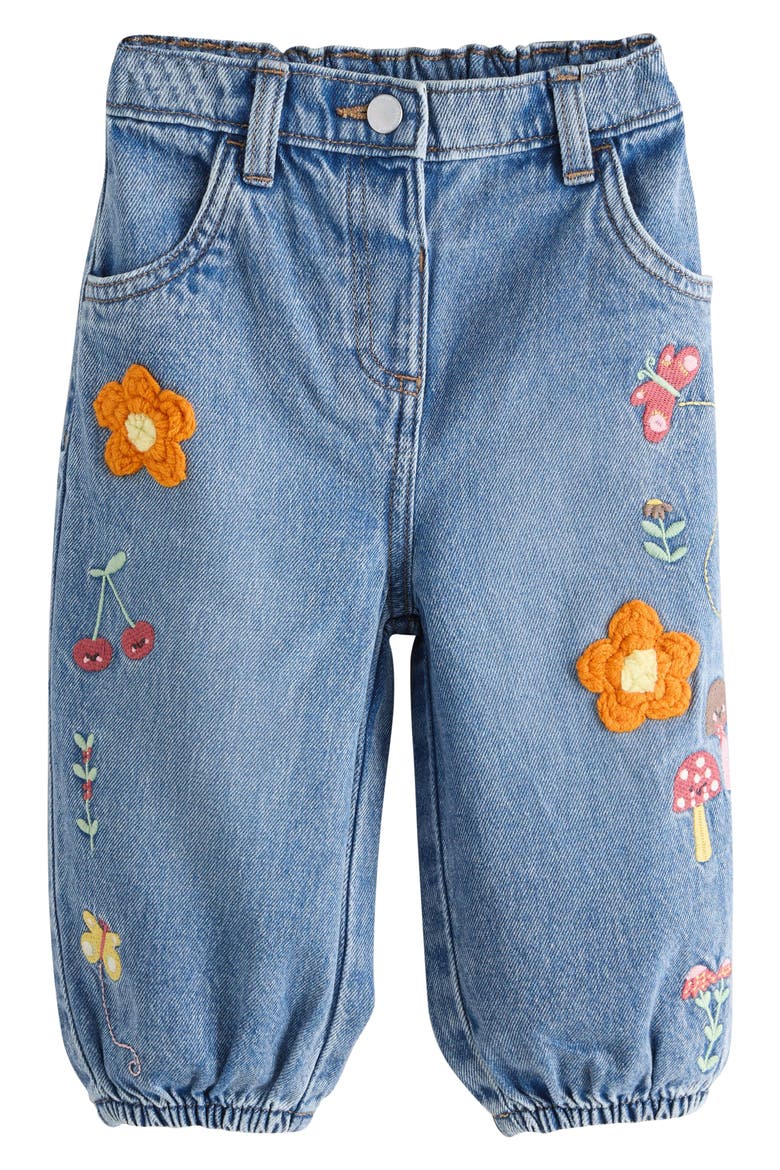 Kids' Embroidered Barrel Leg Jeans, Main, color, BLUE