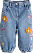 NEXT Kids' Embroidered Barrel Leg Jeans