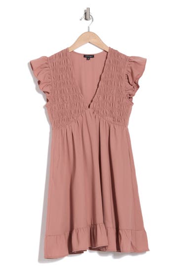 WISHLIST WISHLIST SMOCKED CAP SLEEVE POCKET BABYDOLL MINIDRESS