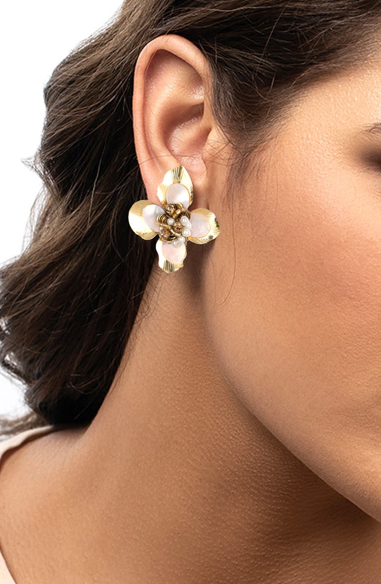 Deepa Gurnani Azura Imitation Pearl Beaded Floral Stud Earrings, Alternate, color,