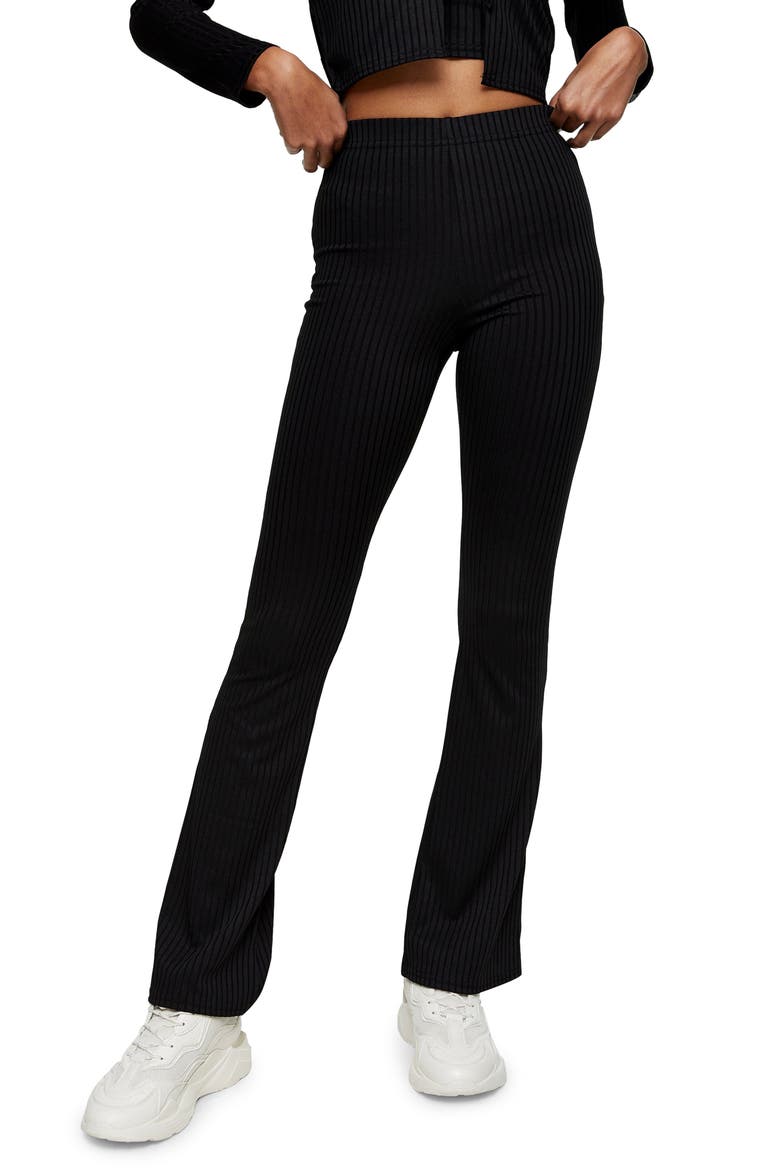 Ribbed Flare Skinny Pants, Main, color, BLACK