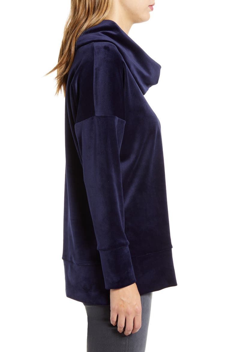 Velvet Cowl Neck Tunic Top, Alternate, color, NAVY