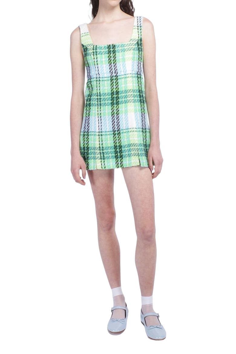Capri Plaid Mini Dress, Alternate, color, LIME MULTI