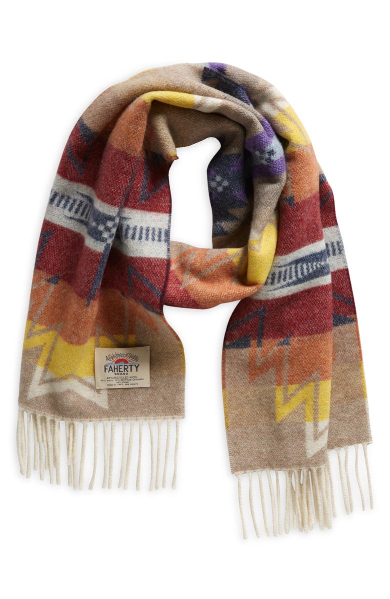 Faherty x Doug Good Feather Desert Earth Fire Wool Blend Scarf, Main, color, Brown