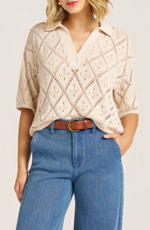 Matty M . Jasmine Open Stitch Johnny Collar Sweater In Gray