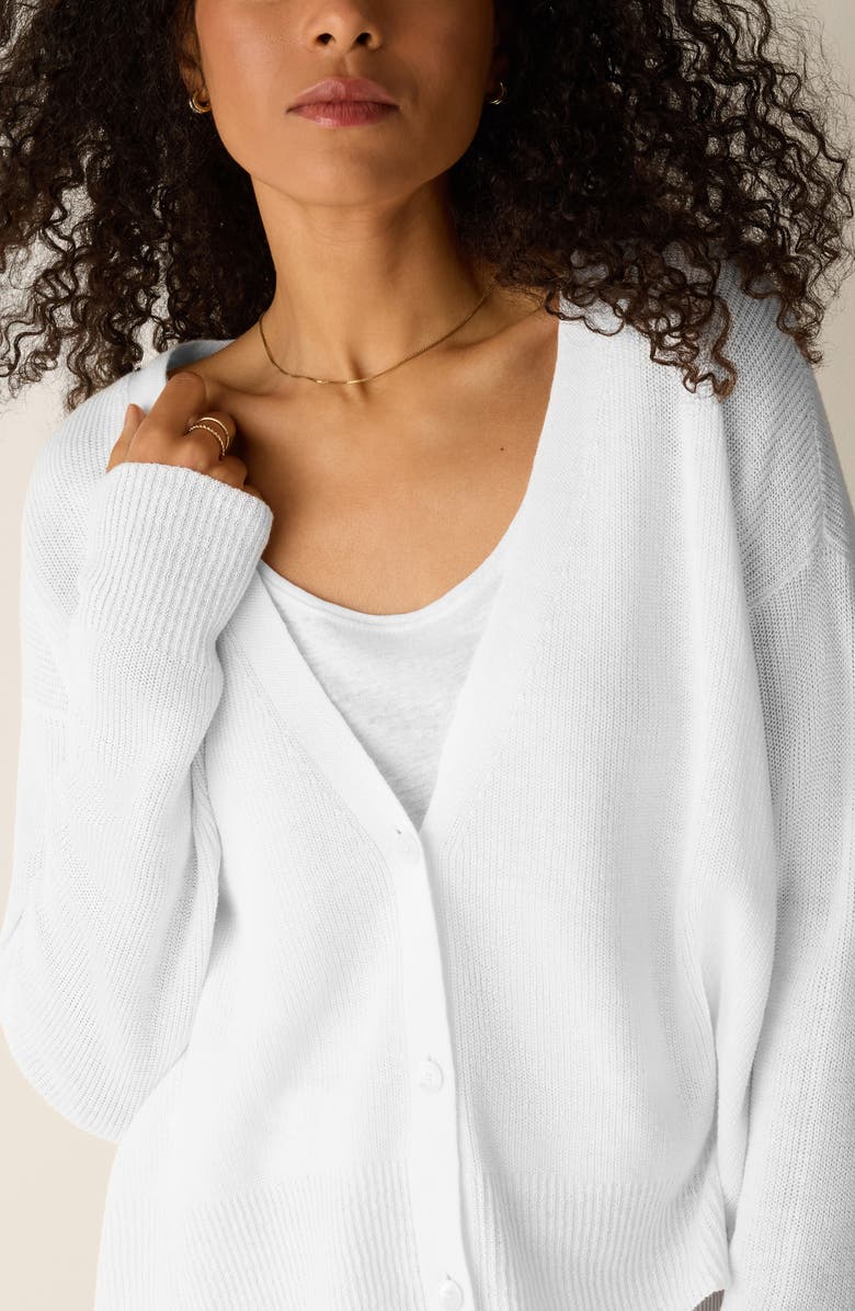 Eileen Fisher V-Neck Organic Linen & Organic Cotton Cardigan, Alternate, color, White
