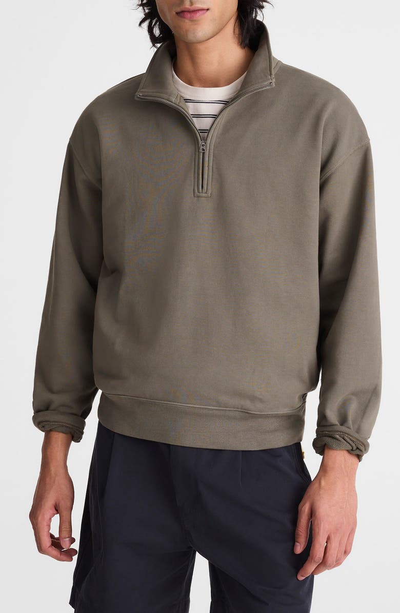 Madewell Quarter Zip Loopback Terry Sweatshirt, Main, color, Olive Slate