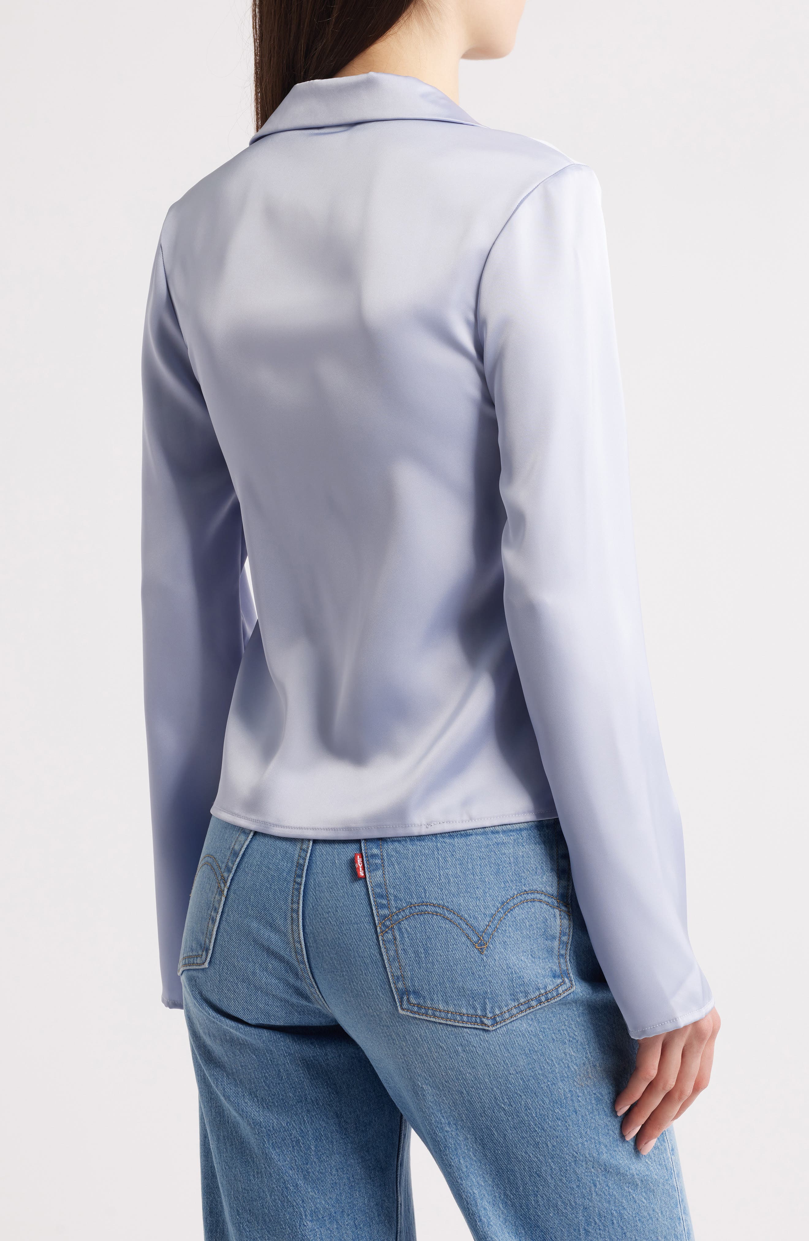 Long Sleeve Tie Front Satin Shirt - image 2