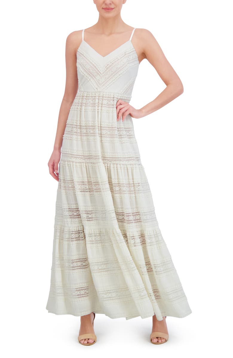 Eliza J Lace Inset Detail Maxi Sundress, Alternate, color, Ivory
