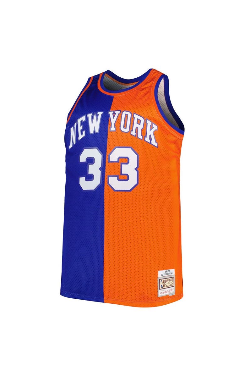 Mitchell & Ness Men's Mitchell & Ness Patrick Ewing Blue/Orange New York Knicks Big & Tall Hardwood Classics 1991/92 Split Swingman Jersey, Alternate, color, Blue
