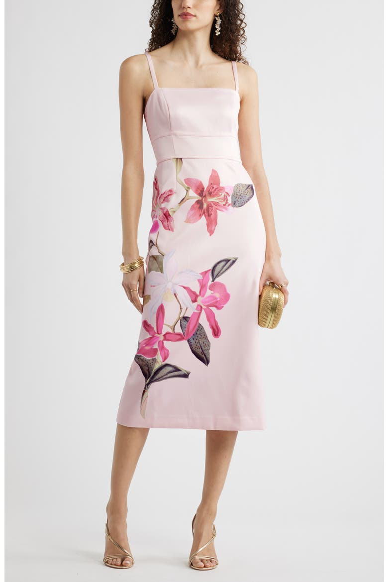 Square Neck Column Cocktail Dress, Alternate, color, PINK MARINA FLORAL