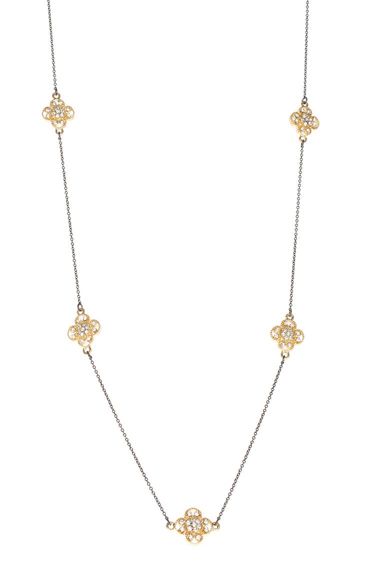 Gold-Tone Filagree Clover Necklace, Main, color, CLEAR/ BLACK RHODIUM/ 2TONE