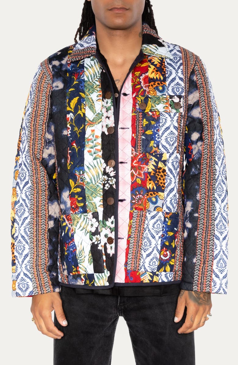 Raga Man Quilted Patchwork Jacket, Main, color, Blue/ Black Multi