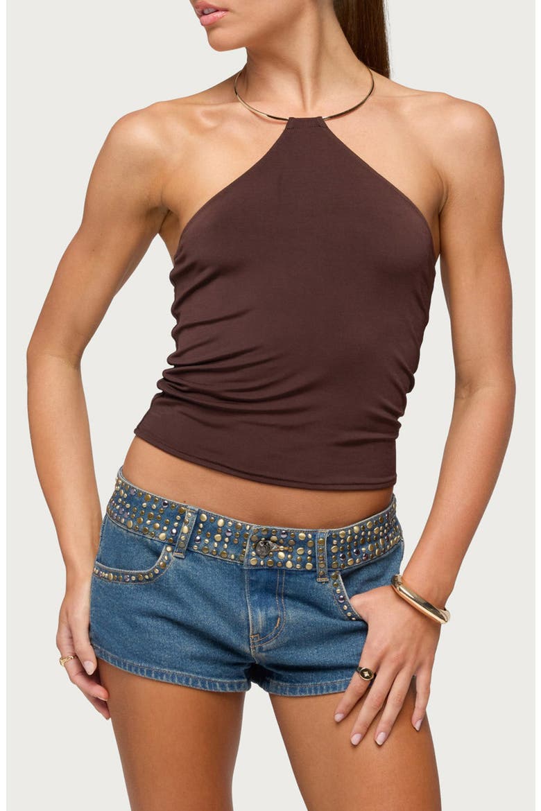 Libie Ring Halter Top, Main, color, BROWN