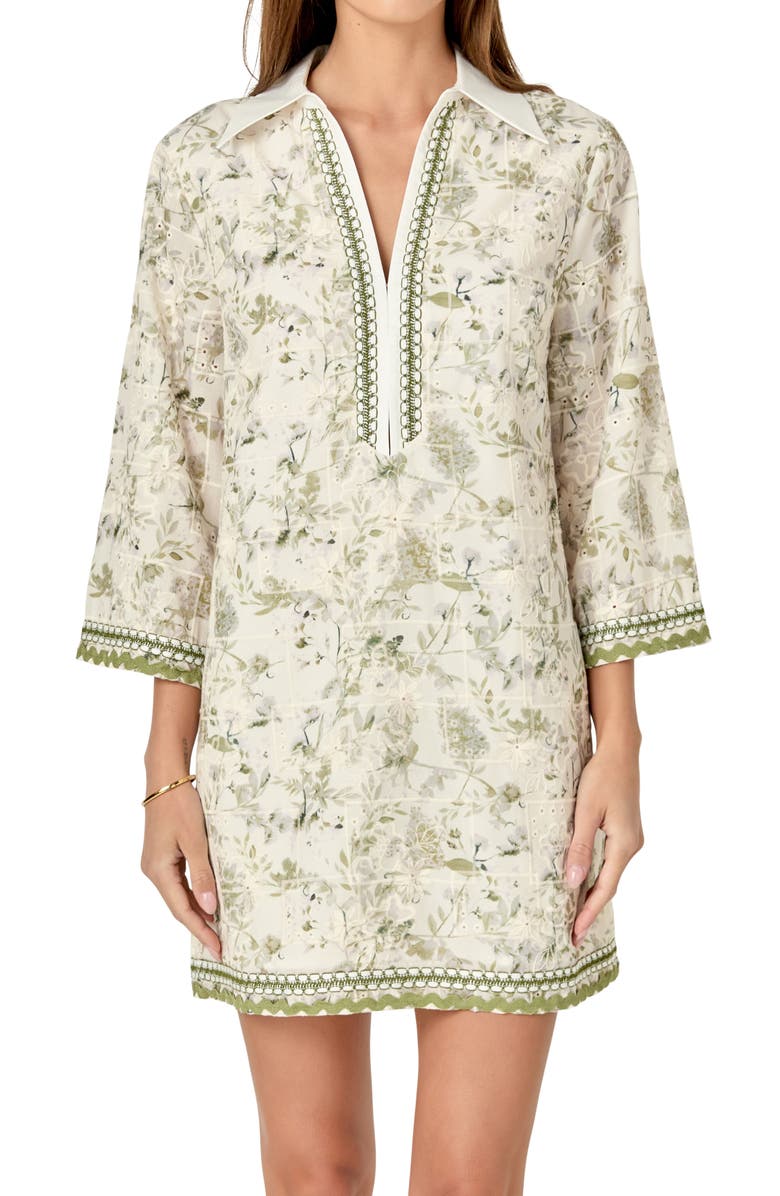 English Factory Floral Embroidered Cotton Minidress, Alternate, color, Green Multi
