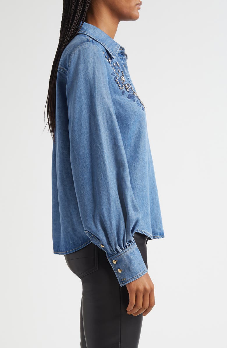 Cinq à Sept Rhinestone Detail Denim Button-Up Shirt, Alternate, color, Ciel