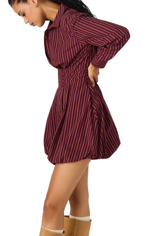 Steve Madden Arielle Long Sleeve Bubble Hem Cotton Mini Shirtdress In Burgundy