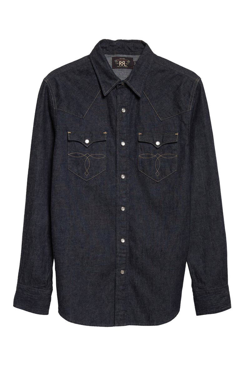 Buffalo West Slim Fit Denim Western Snap-Up Shirt, Alternate, color, RINSE