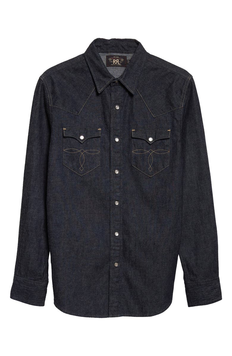 Double RL Buffalo West Slim Fit Denim Western Snap-Up Shirt, Alternate, color, 