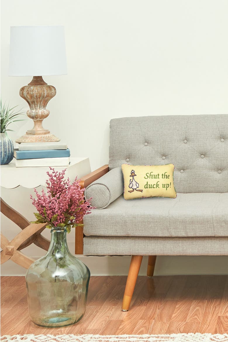 Funny Humor "Shut The Duck Up" Embroidered Mini Accent Pillow, 6" x 9", Alternate, color, Yellow