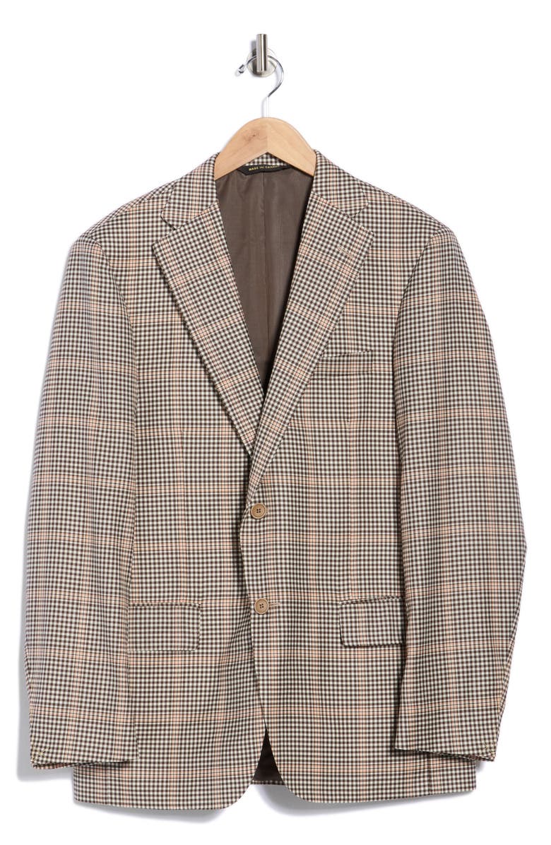 Heritage Gold Brown Windowpane Wool & Silk Blend Sport Coat, Alternate, color, Brown