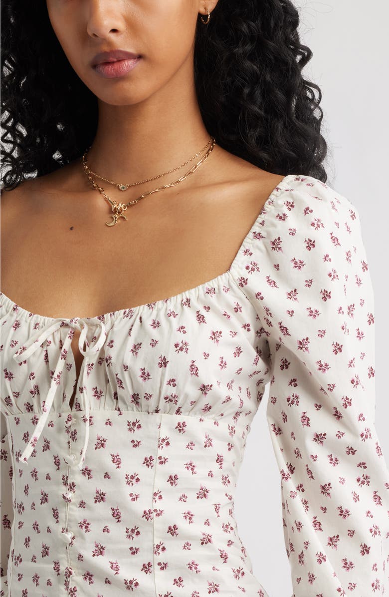 BP. Long Sleeve Corset Cotton Crop Top, Alternate, color, Ivory- Pink Lena Floral