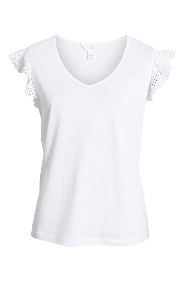 1901 Ruffle Sleeve Cotton Blend Top, Alternate, color, 