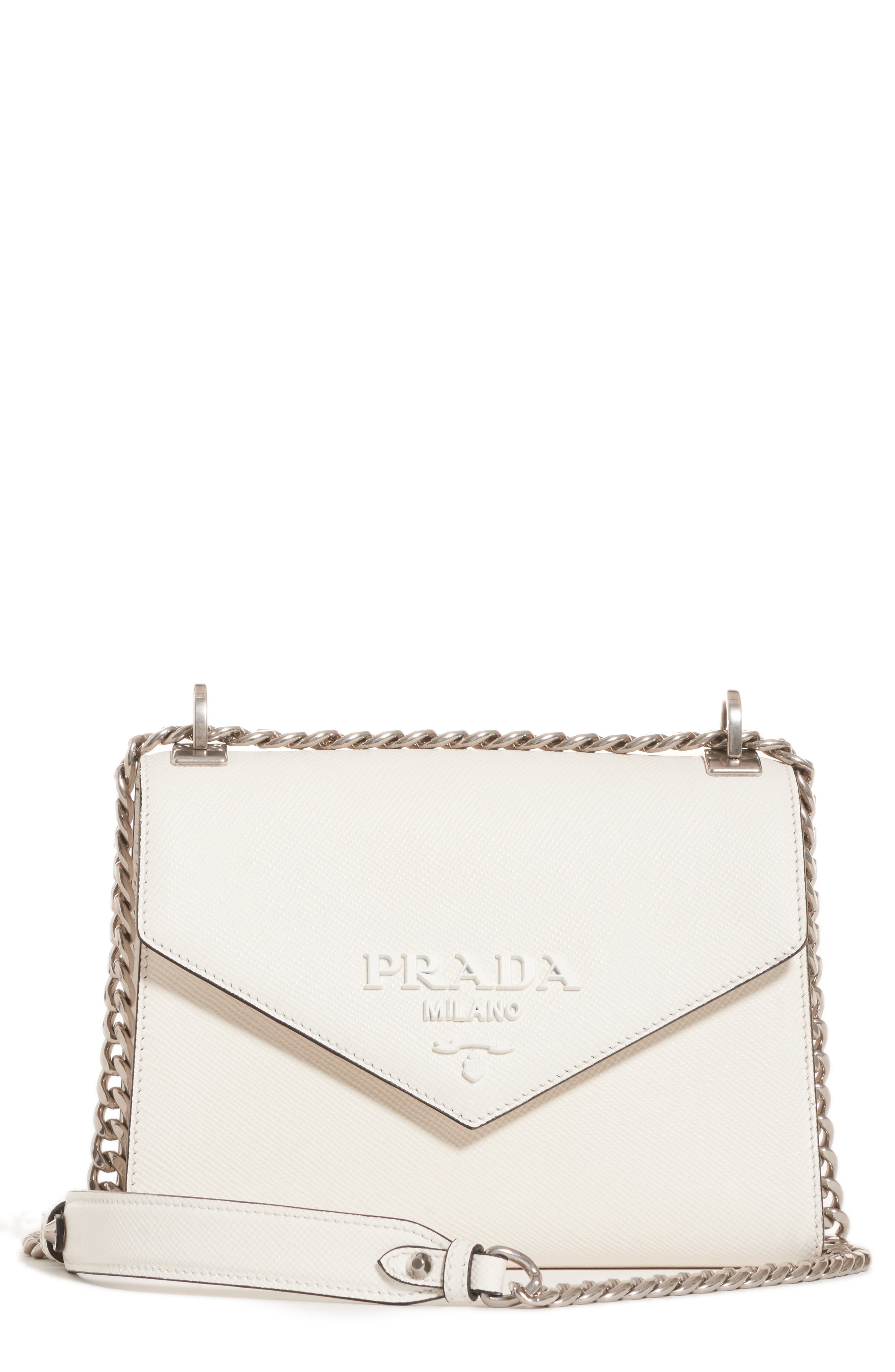 Monochrome Saffiano Leather Shoulder Bag, Main, color, BIANCO