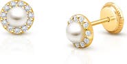 Tiny Blessings 14K Gold Pearl Halo Studs Screw Back Earrings