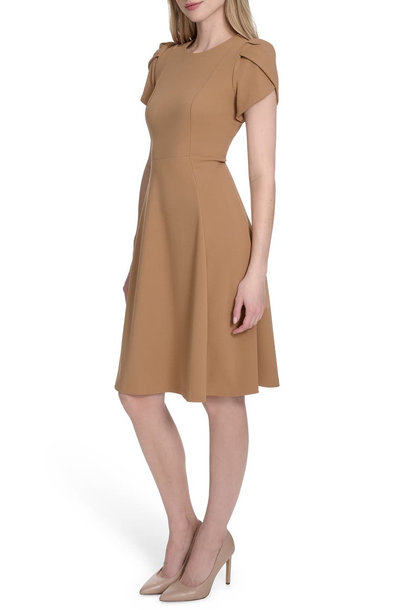 Calvin Klein Tulip Sleeve Fit & Flare Dress, Alternate, color, Luggage