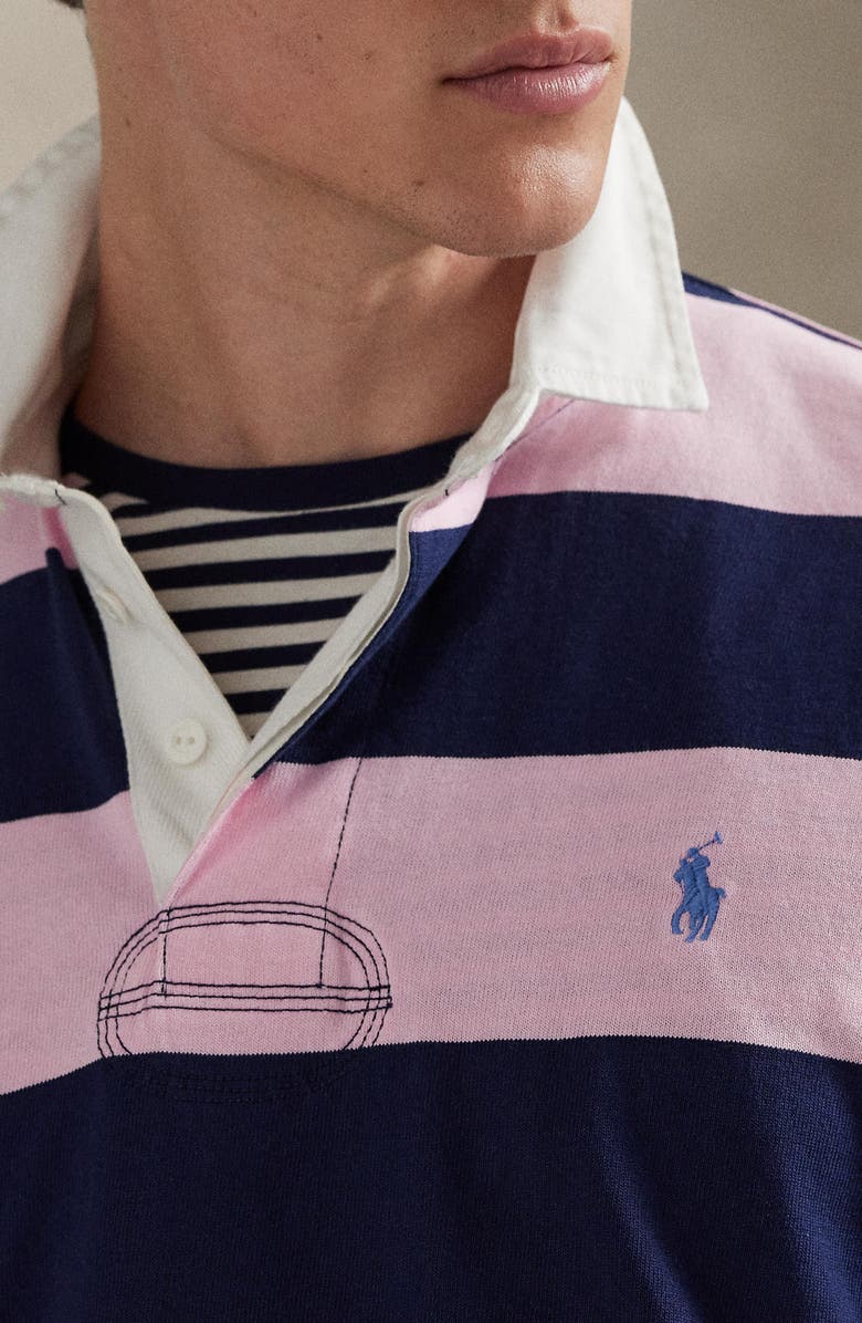 Polo Ralph Lauren The Iconic Rugby Shirt, Alternate, color, Carmel Pink/ Newport Navy