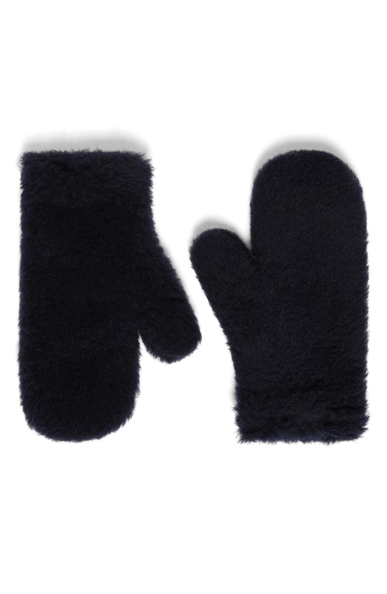 Max Mara Ombrato Alpaca, Wool & Silk Teddy Mittens, Main, color, Midnightblue