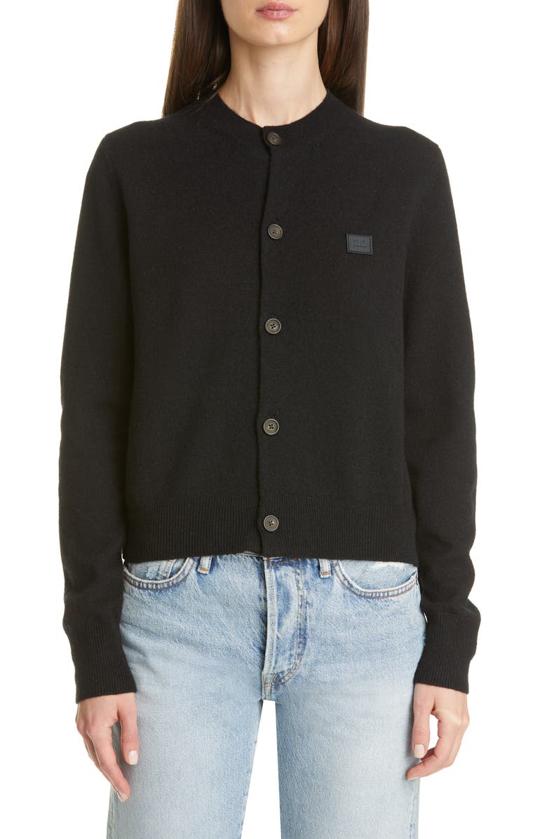 Acne Studios Keva Face Patch Wool Cardigan, Main, color, 