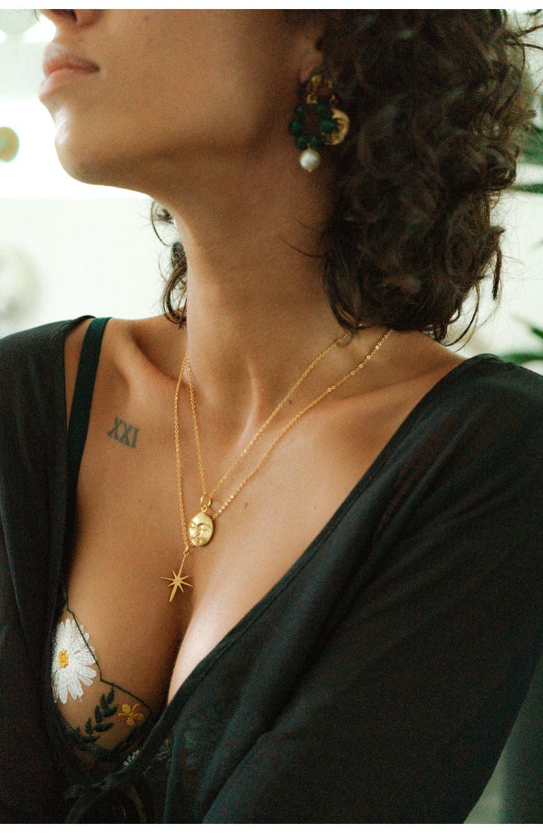 Ottoman Hands Moon Face Pendant Necklace, Alternate, color,