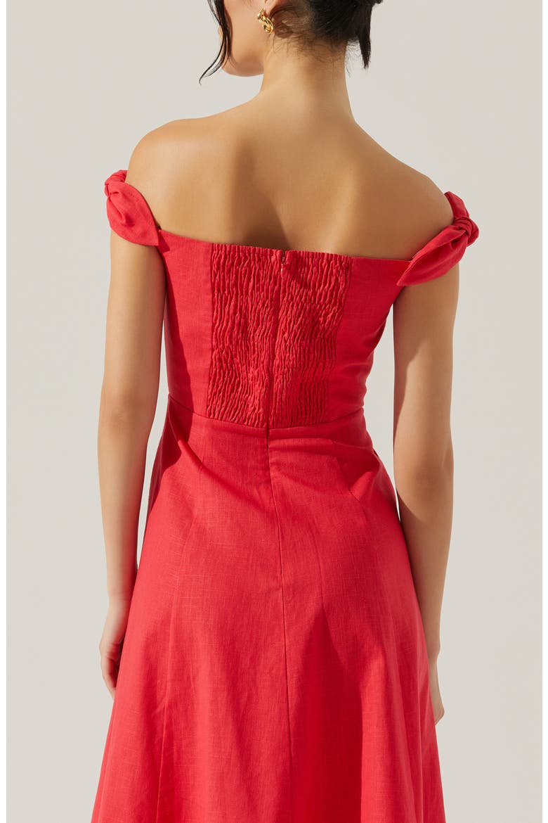 Charelin Off the Shoulder Linen Blend Midi Sundress, Alternate, color, RED