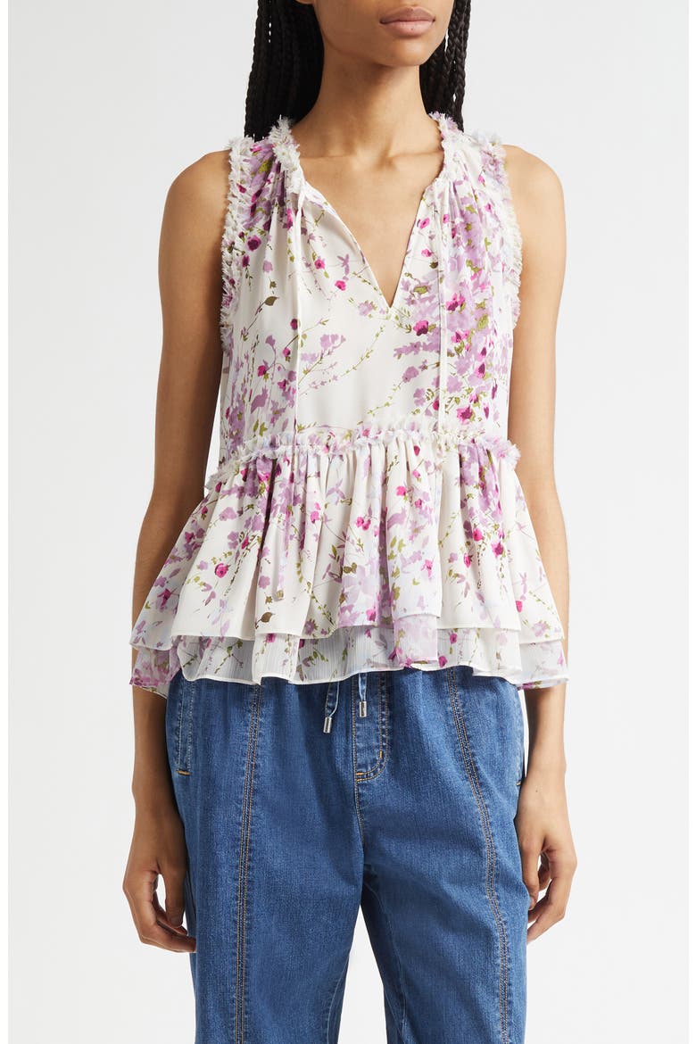 Midsummer Bloom Messina Sleeveless Peplum Top, Main, color, IVORY MULTI
