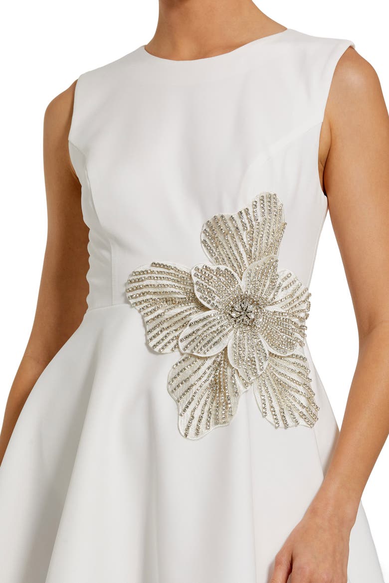 Crepe Sleeveless Mini Dress With Rhinestone Flower, Alternate, color, Ivory