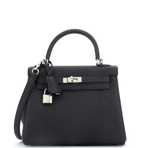 Kelly Handbag Black Togo with Palladium Hardware 25