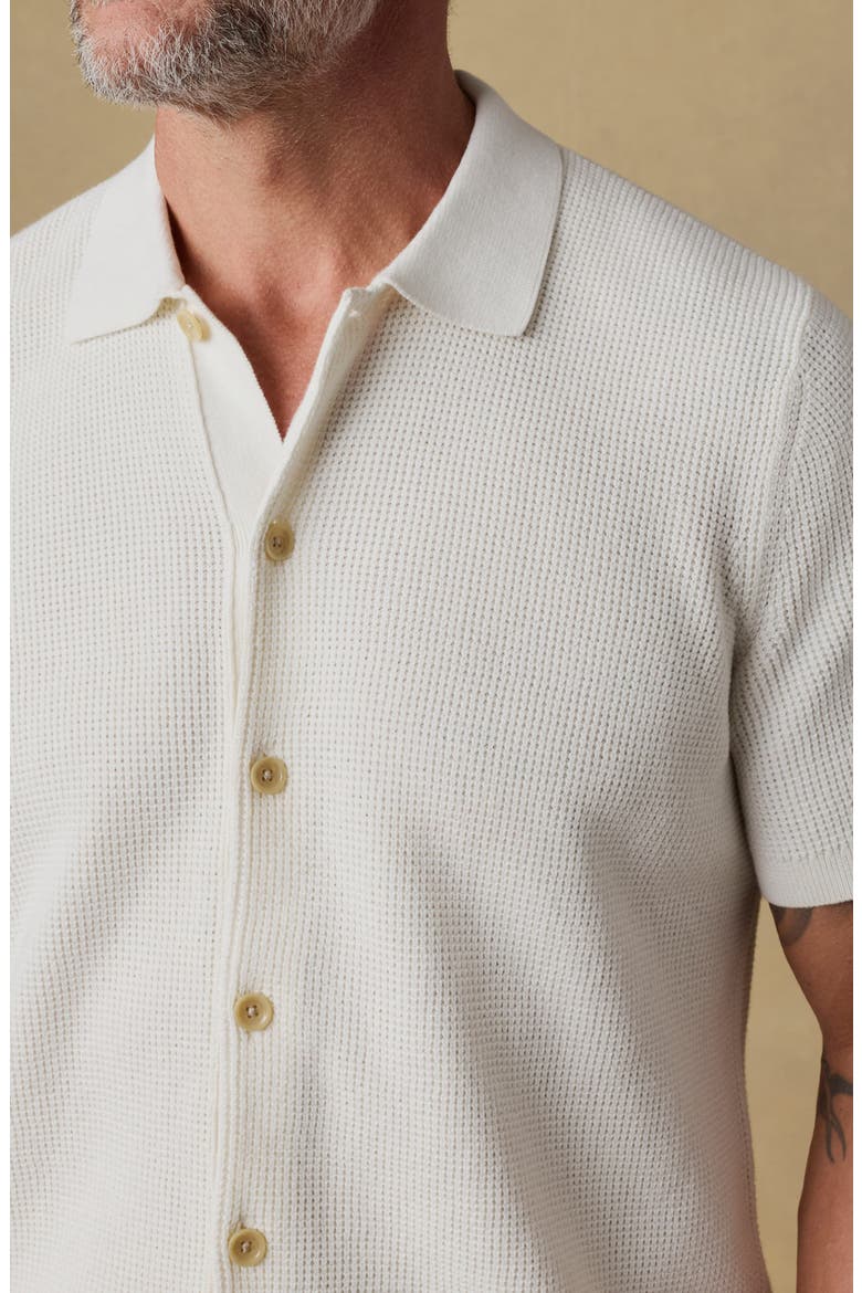 Sunwashed Waffle Stitch Short Sleeve Organic Cotton Button-Up Sweater Shirt, Alternate, color, WHITE SHELL