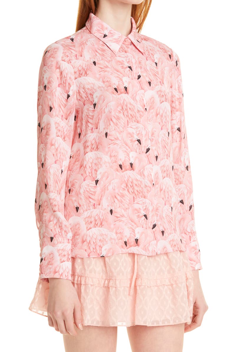 Alice + Olivia Willa Flamingo Print Blouse, Alternate, color,