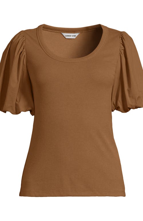 Lands' End Drapey Rib Puff Sleeve Scoop Neck Top In Brown