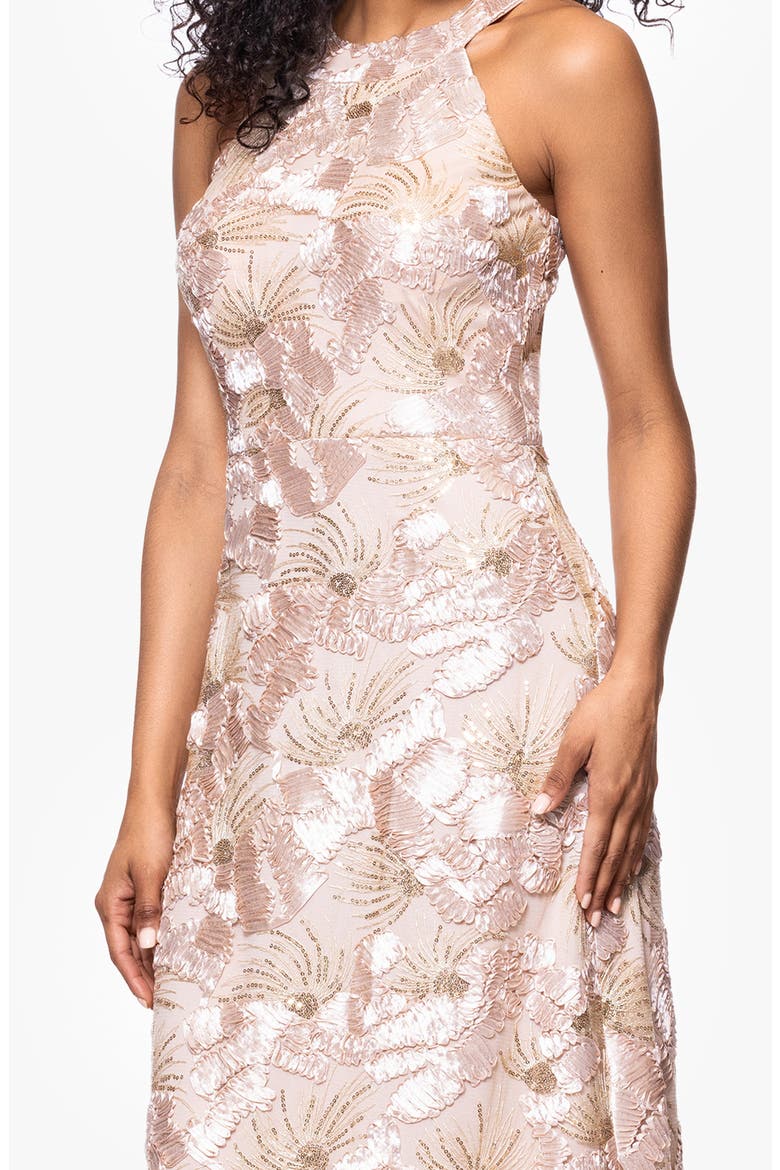 Sequin Floral Sleeveless Gown, Alternate, color, CHAMPAGNE