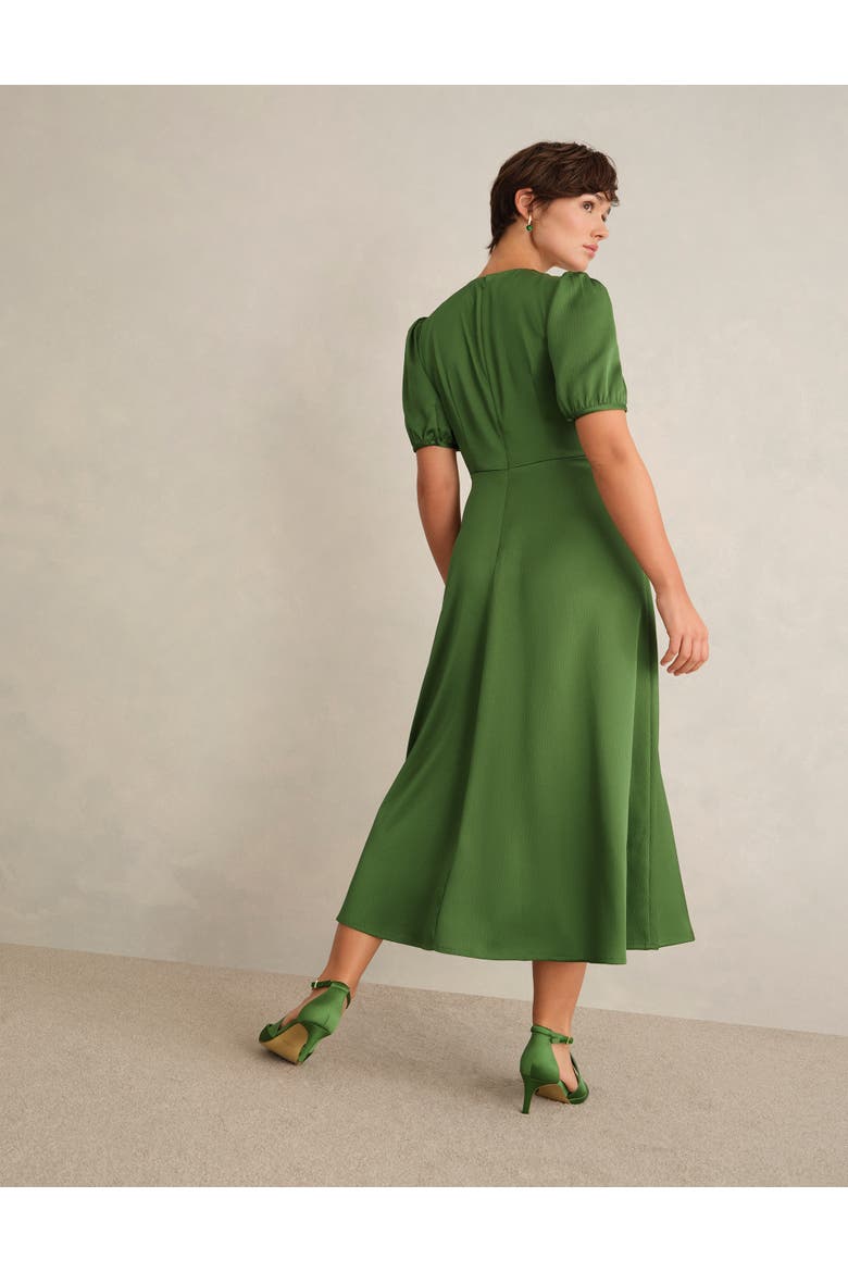 Button Front Puff Sleeve Midi Dress, Alternate, color, Bay Leaf Green